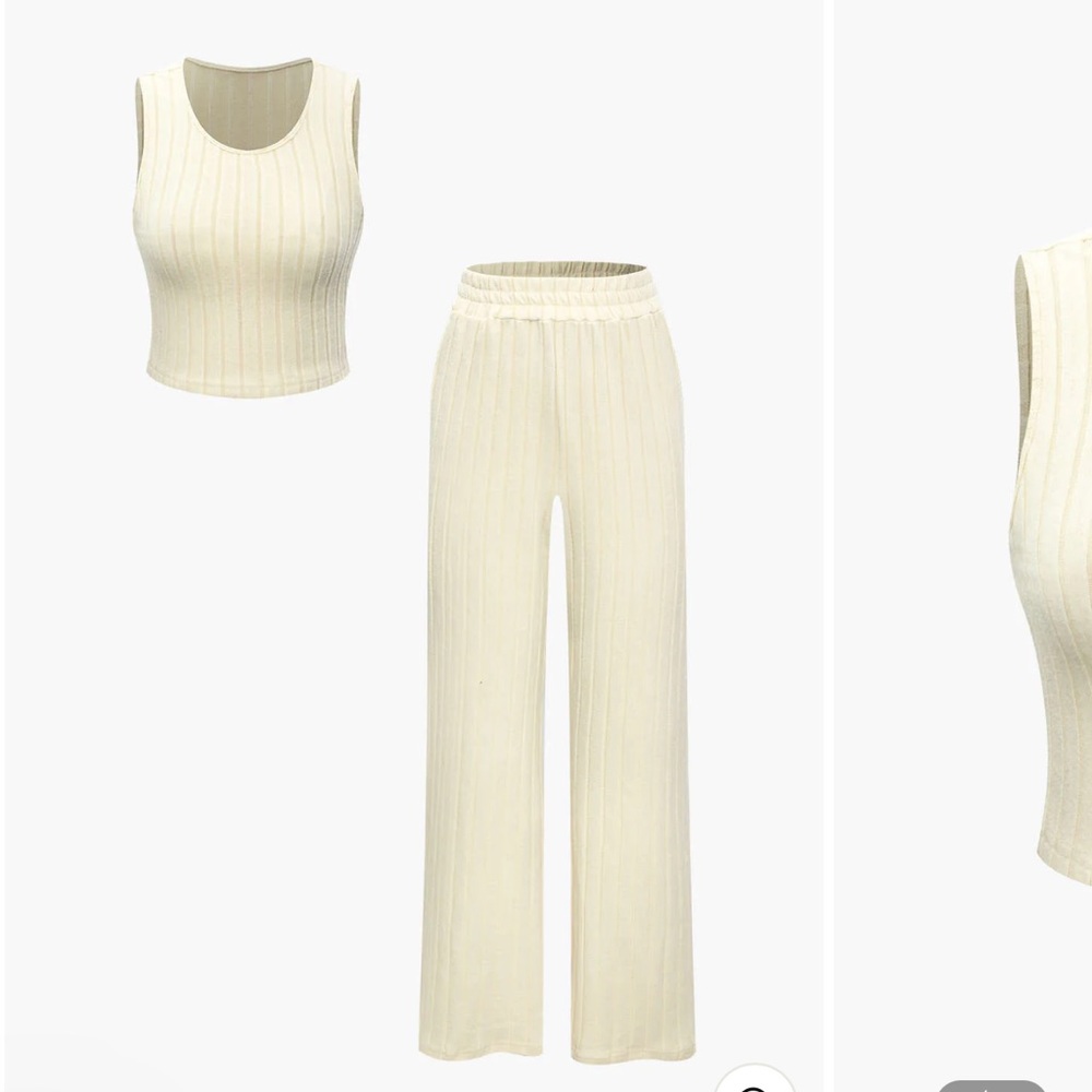 Two piece matching lounge casual ivory luxury set pants and crop tank small set